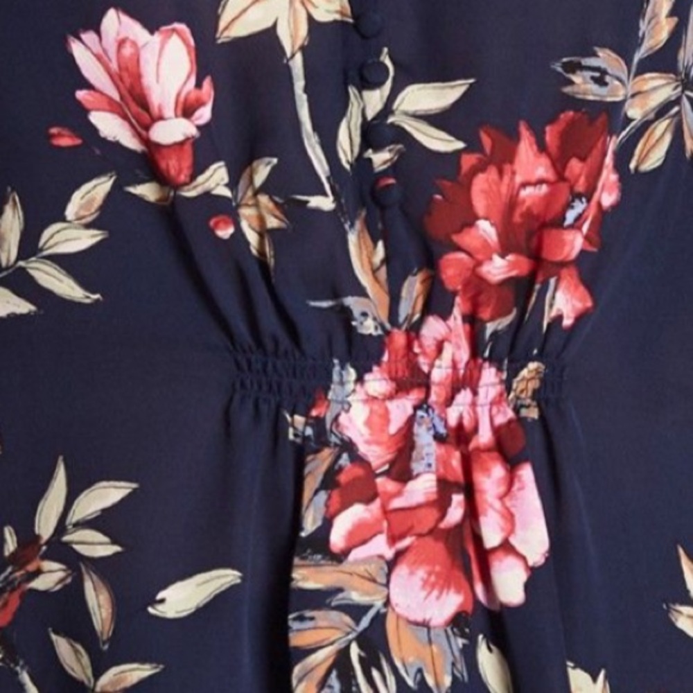Joie Crisbell 100% Silk Floral Blouse Navy Pink Ruffle Sleeve Top L - Picture 8 of 12